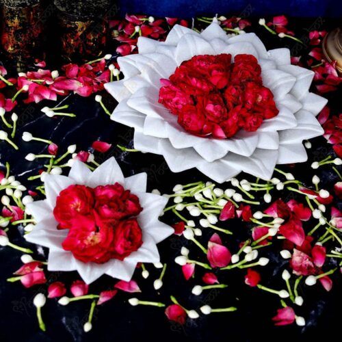 Premium Marble Lotus Urli Set of 3 – Polished Finish Decorative Urli (6, 9 & 12 Inch) | White Marble Flower Urli for Home Decor & Gifting
