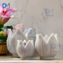 White Marble Lotus Candle Holder Set of 3 – Premium Matte Finish Kamal Design Tea Light Holders for Home Decor & Gifting (2.5”, 3.3”, 4.2”)