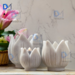 White Marble Lotus Candle Holder Set of 3 – Premium Matte Finish Kamal Design Tea Light Holders for Home Decor & Gifting (2.5”, 3.3”, 4.2”)