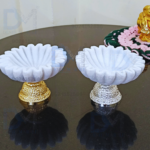 Premium Marble Ruffle Matte Bowl with Gold & Silver Stand – 6 Inch Decorative Marble Bowl for Home Decor & Gifting