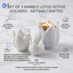 White Marble Lotus Candle Holder Set of 3 – Premium Matte Finish Kamal Design Tea Light Holders for Home Decor & Gifting (2.5”, 3.3”, 4.2”) - Image 4